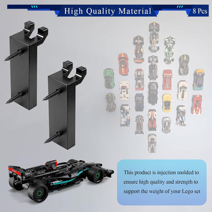 8 Pcs Formula 1 racing Wall Mount Hook, Fits LEGO 42171 Mercedes-AMG F1 W14 E Performance Racing Car Building Set, Adult Collectibles Lego Car Wall Mount, Great for Lego Lovers, Only Wall-mounted Hook