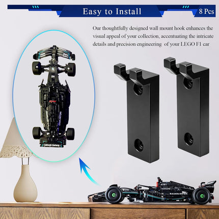 8 Pcs Formula 1 racing Wall Mount Hook, Fits LEGO 42171 Mercedes-AMG F1 W14 E Performance Racing Car Building Set, Adult Collectibles Lego Car Wall Mount, Great for Lego Lovers, Only Wall-mounted Hook