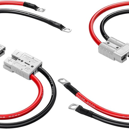 4 Pcs Battery Quick Connector with Copper Ring Compatible with Anderson 50A Winch Power Cable for Lifepo4 Battery Power Transfer Forklift Golf Carts Trailer