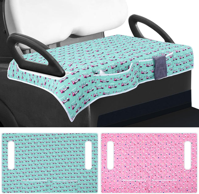 2 Pack Golf Cart Seat Covers Funny Seat Towel Blanket with 2 Large Front Pockets & Non Slip Backing