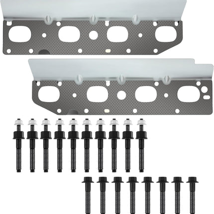 Exhaust Manifold Gasket Set with Bolts and Studs Exhaust Manifold Hardware Gasket Kit Compatible with Ram 5.7l with Bolt Studsv8 2009-2020 1500 2500 3500 Engines(Complete Left + Right)