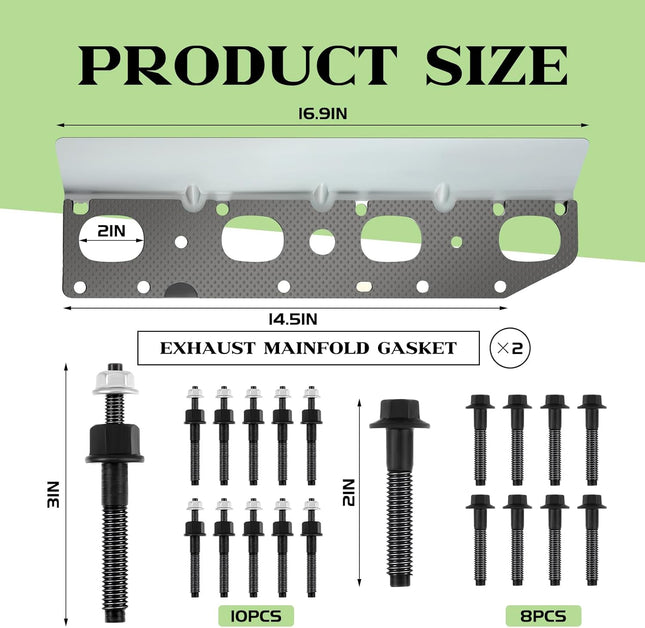 Exhaust Manifold Gasket Set with Bolts and Studs Exhaust Manifold Hardware Gasket Kit Compatible with – product detail