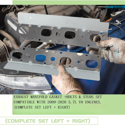 Exhaust Manifold Gasket Set with Bolts and Studs Exhaust Manifold Hardware Gasket Kit Compatible with Ram 5.7l with Bolt Studsv8 2009-2020 1500 2500 3500 Engines(Complete Left + Right)