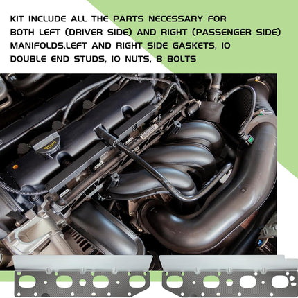 Exhaust Manifold Gasket Set with Bolts and Studs Exhaust Manifold Hardware Gasket Kit Compatible with Ram 5.7l with Bolt Studsv8 2009-2020 1500 2500 3500 Engines(Complete Left + Right)