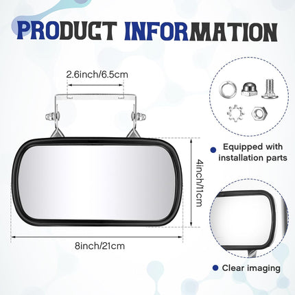 2 Pcs 8" x 4" Forklifts Rectangular Universal Mirror with U Bracket Stainless Steel Rear View Parking Mirror Assembly Improves Visibility for Forklifts Cars Trucks Boats Tractors