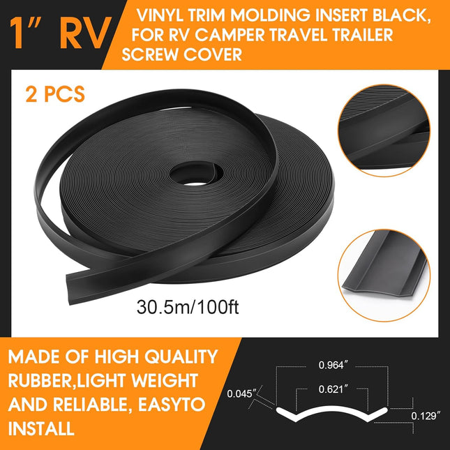 2 Rolls 1 RV Trim Molding Insert Total 200 ft Black Vinyl Trim Insert Screw Cover Waterproof Vinyl Corner – product detail