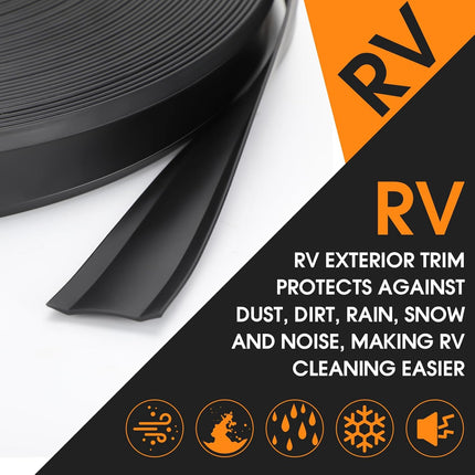 2 Rolls 1" RV Trim Molding Insert Total 200 ft Black Vinyl Trim Insert Screw Cover Waterproof Vinyl Corner Molding for RV Boat Camper Travel Trailer