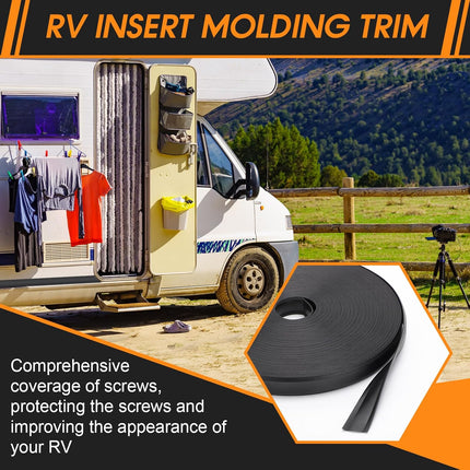 2 Rolls 1" RV Trim Molding Insert Total 200 ft Black Vinyl Trim Insert Screw Cover Waterproof Vinyl Corner Molding for RV Boat Camper Travel Trailer