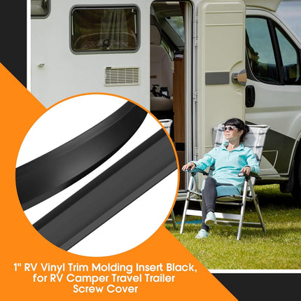 2 Rolls 1" RV Trim Molding Insert Total 200 ft Black Vinyl Trim Insert Screw Cover Waterproof Vinyl Corner Molding for RV Boat Camper Travel Trailer