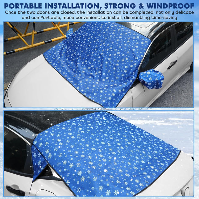 2 Pcs Windshield Cover for Ice and Snow Set Blue Snowflake Heavy Duty 600d Oxford – product detail