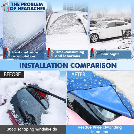 2 Pcs Windshield Cover for Ice and Snow Set Blue Snowflake Heavy Duty 600d Oxford Fabric Car Winter Accessories Front&Rear Protection with Magnetic Edges Wing Mirror Covers for Car Truck SUV