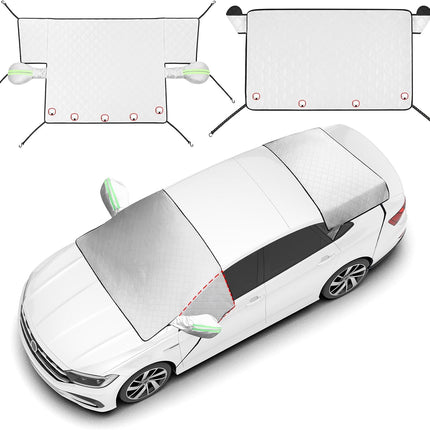 2 Piece Car Windshield Sunshade Set, Front & Rear Window Sun Shade with Magnetic Edges and Side Mirror Covers, Foldable Sun Visor, Blocks UV Rays and Keeps Car Cool(Unobstructed Rearview,Silver)