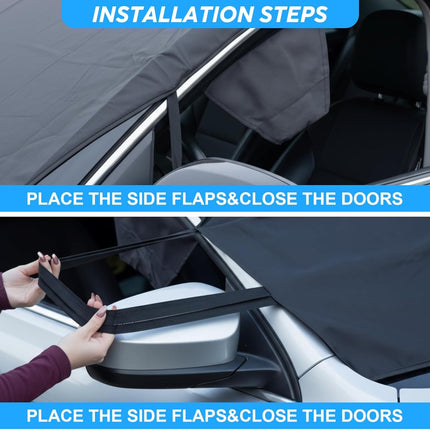 Windshield Cover for Ice and Snow Heavy Duty 600d Oxford Fabric Windshield Protector for Cars Suvs Trucks Secure Fit Waterproof Frost Cover for Winter Car Accessories, Black, 69"x42"