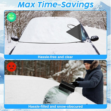 Windshield Cover for Ice and Snow Heavy Duty 600d Oxford Fabric Windshield Protector for Cars Suvs Trucks Secure Fit Waterproof Frost Cover for Winter Car Accessories, Black, 69"x42"