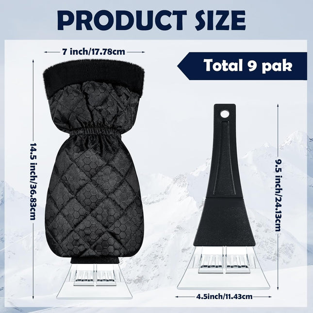 9 Pack Ice Scraper with Glove for Cars Windshield with Mitt Snow Warm Scraper Remover – product detail