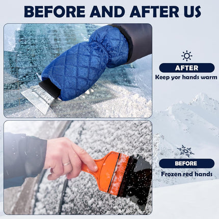 9 Pack Ice Scraper with Glove for Cars Windshield with Mitt Snow Warm Scraper Remover Waterproof Cozy Car Ice Scraper for Car Auto Truck Window Red Black Blue