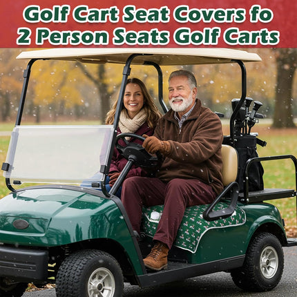 2 Pack Golf Cart Seat Covers Funny Seat Towel Blanket with 2 Large Front Pockets & Non Slip Backing Universal Fit for 2 Person Golf Cart 52" x 30" (Christmas)