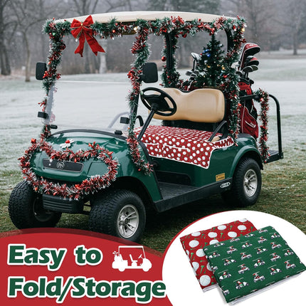 2 Pack Golf Cart Seat Covers Funny Seat Towel Blanket with 2 Large Front Pockets & Non Slip Backing Universal Fit for 2 Person Golf Cart 52" x 30" (Christmas)