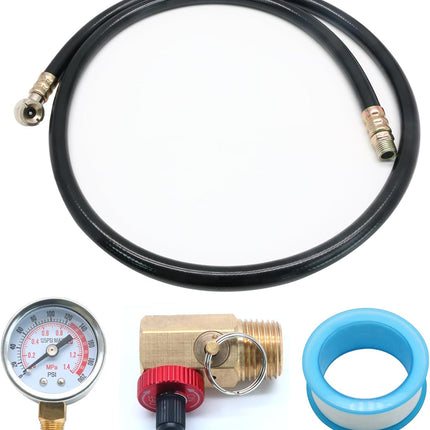 3pcs Air Tank Repair Valve Kit with Safety Valve, 0-200 PSI Pressure Gauge,4 Feet Air Tank Hose and Thread Seal Tape for Portable Gas Tank, Set of 1