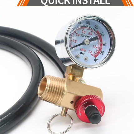 3pcs Air Tank Repair Valve Kit with Safety Valve, 0-200 PSI Pressure Gauge,4 Feet Air Tank Hose and Thread Seal Tape for Portable Gas Tank, Set of 1