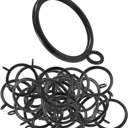 50 Pack Black Curtain Rings, Metal Curtain Rings with Eyelets Drapery Rings, 1.5 Inch Inner Diameter Drape Rings for 1.2 in Rods