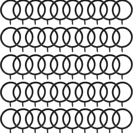 50 Pack Black Curtain Rings, Metal Curtain Rings with Eyelets Drapery Rings, 1.5 Inch Inner Diameter Drape Rings for 1.2 in Rods