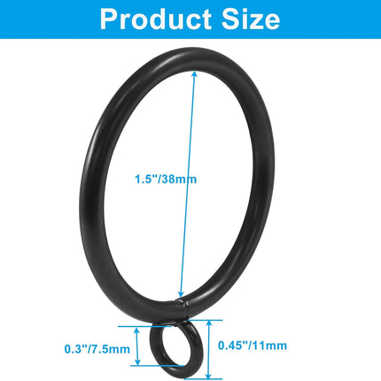 50 Pack Black Curtain Rings, Metal Curtain Rings with Eyelets Drapery Rings, 1.5 Inch Inner Diameter Drape Rings for 1.2 in Rods
