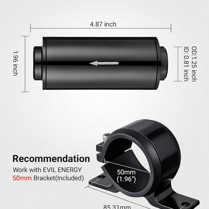 Inline Fuel Filter 10 Micron with 6AN 8AN 10AN Adapter&Bracket Clamp 50MM Universal