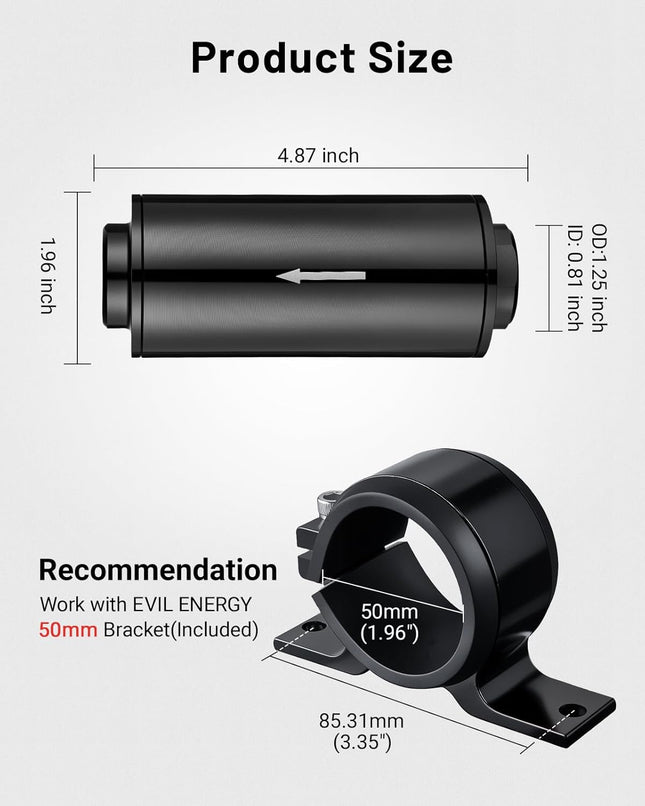 Inline Fuel Filter 10 Micron with 6AN 8AN 10AN Adapter & Bracket Clamp 50MM Universal – product detail