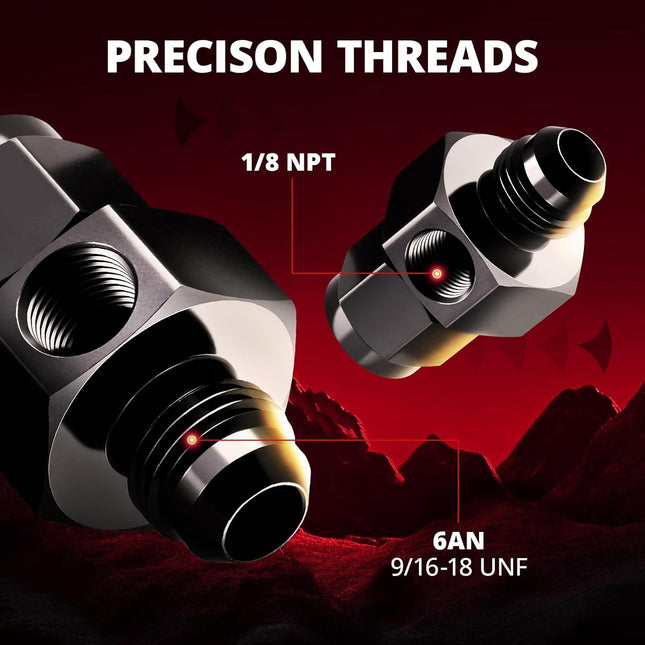 6AN Male Flare to -6 Female Swivel with 1/8 NPT Gauge Port Fuel Pressure Take off Fitting Adapter Aluminum – product detail