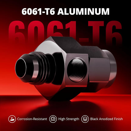 6AN Male Flare to -6 Female Swivel with 1/8" NPT Gauge Port Fuel Pressure Take off Fitting Adapter Aluminum
