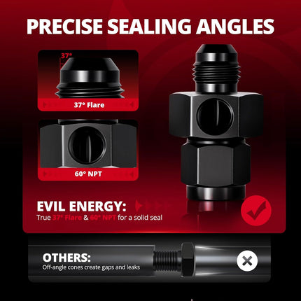 6AN Male Flare to -6 Female Swivel with 1/8" NPT Gauge Port Fuel Pressure Take off Fitting Adapter Aluminum