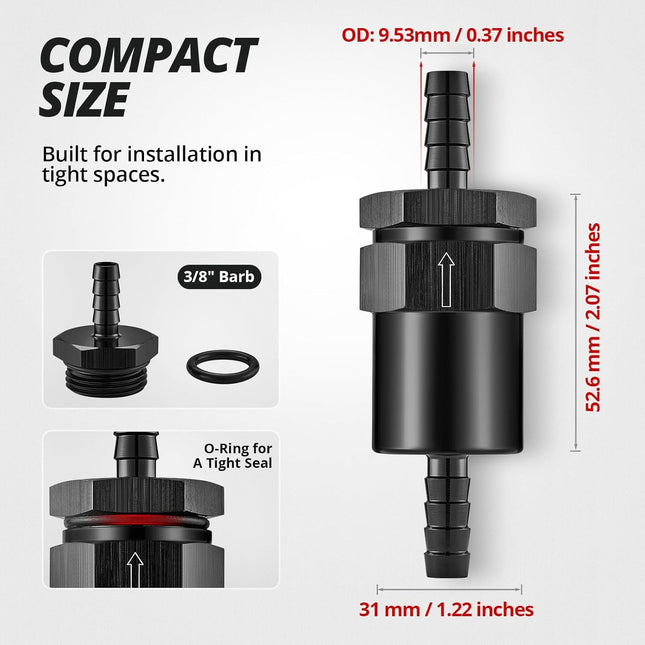 3/8 Barb Billet Inline Fuel Filter 30 Micron Aluminum Black for Car EFI & Carb Fuel Systems Motorcycle and – product detail