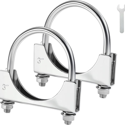 3" Heavy Duty U Bolt Exhaust Clamp, 3 Inch Stainless Steel U Muffler Clamps, Saddle Style, 2PCS