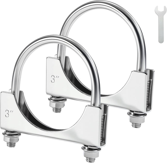 3 Heavy Duty U Bolt Exhaust Clamp 3 Inch Stainless Steel U Muffler Clamps Saddle Style 2PCS