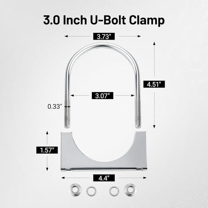 3" Heavy Duty U Bolt Exhaust Clamp, 3 Inch Stainless Steel U Muffler Clamps, Saddle Style, 2PCS