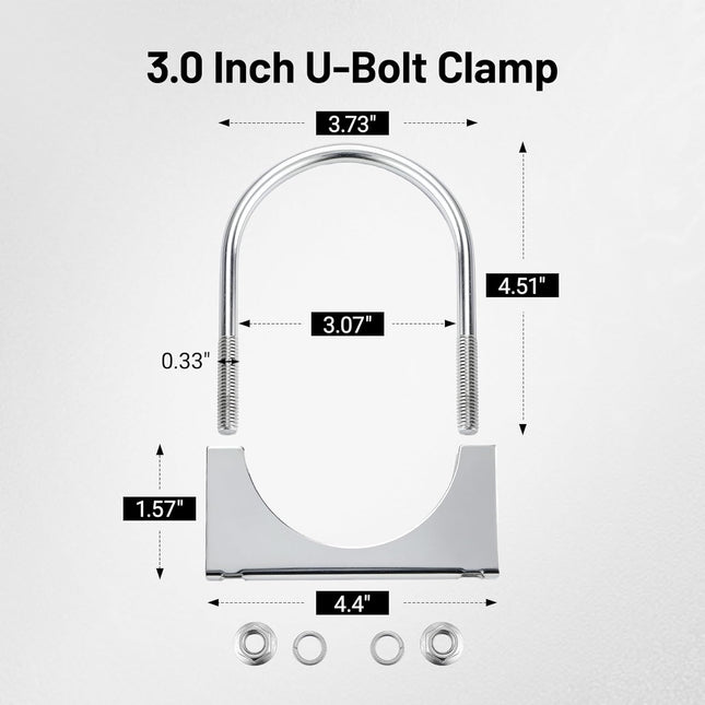 3 Heavy Duty U Bolt Exhaust Clamp 3 Inch Stainless Steel U Muffler Clamps Saddle Style 2PCS – product detail