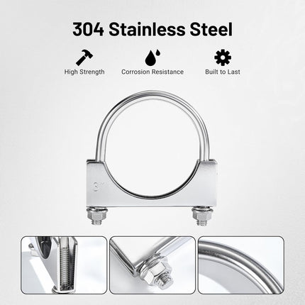 3" Heavy Duty U Bolt Exhaust Clamp, 3 Inch Stainless Steel U Muffler Clamps, Saddle Style, 2PCS