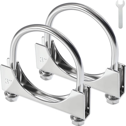 3" Heavy Duty U Bolt Exhaust Clamp, 3 Inch Stainless Steel U Muffler Clamps, Saddle Style, 2PCS