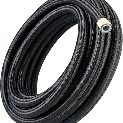 6AN PTFE Fuel Hose Line, AN6 Fuel Line E85 Nylon Braided 10FT Black 5/16 Inch ID
