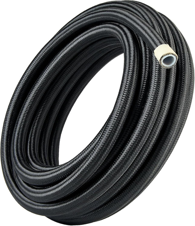 6AN PTFE Fuel Hose Line AN6 Fuel Line E85 Nylon Braided 10FT Black 5/16 Inch ID V1258-DP02-C-3105