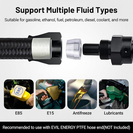 6AN PTFE Fuel Hose Line, AN6 Fuel Line E85 Nylon Braided 10FT Black 5/16 Inch ID
