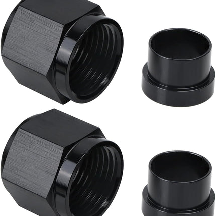 6AN Female Hardline Tube Nut & Sleeve Aluminum Fitting for 3/8" OD Alloy Tubing 2PCS