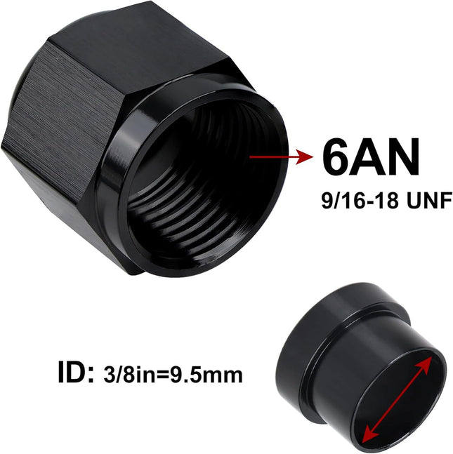 6AN Female Hardline Tube Nut & Sleeve Aluminum Fitting for 3/8 OD Alloy Tubing 2PCS – product detail