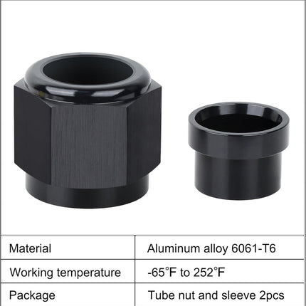 6AN Female Hardline Tube Nut & Sleeve Aluminum Fitting for 3/8" OD Alloy Tubing 2PCS
