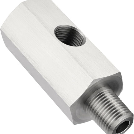 1/8 NPT Oil Pressure Sensor Tee Adapter, Stainless Steel 1/8 NPT Female to Male Threaded Oil Pressure Adapter with 1/8 NPT Female Port, Sliver