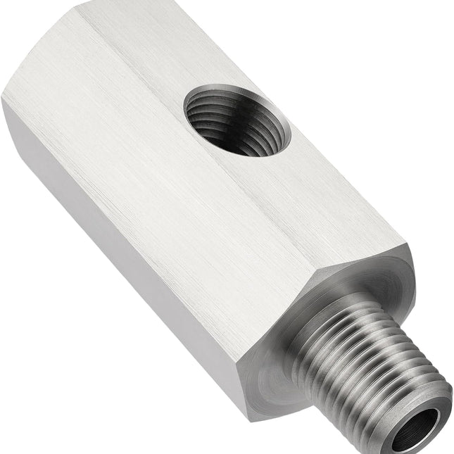 1/8 NPT Oil Pressure Sensor Tee Adapter, Stainless Steel 1/8 NPT Female to Male Threaded Oil Pressure Adapter with 1/8 NPT Female Port, Sliver