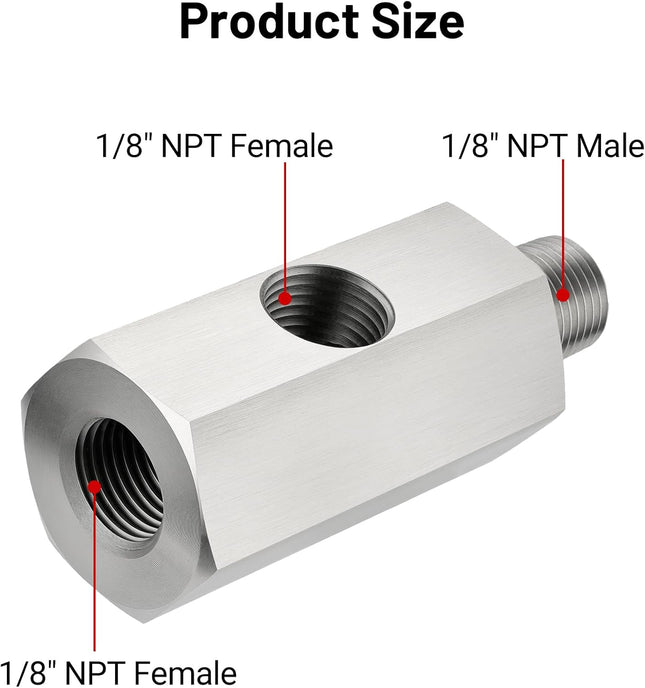 1/8 NPT Oil Pressure Sensor Tee Adapter Stainless Steel 1/8 NPT Female to Male Threaded Oil Pressure – product detail