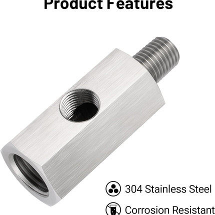 1/8 NPT Oil Pressure Sensor Tee Adapter, Stainless Steel 1/8 NPT Female to Male Threaded Oil Pressure Adapter with 1/8 NPT Female Port, Sliver