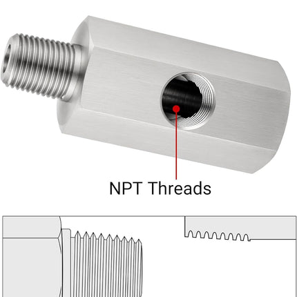 1/8 NPT Oil Pressure Sensor Tee Adapter, Stainless Steel 1/8 NPT Female to Male Threaded Oil Pressure Adapter with 1/8 NPT Female Port, Sliver